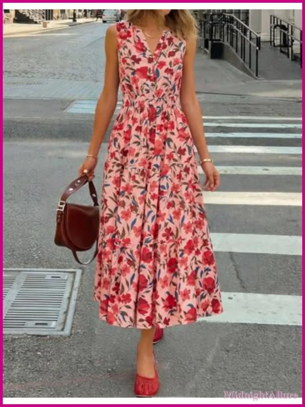 ZESICA Womens Floral V Neck Sleeveless Maxi Sundress Elastic High Waist Flowy A